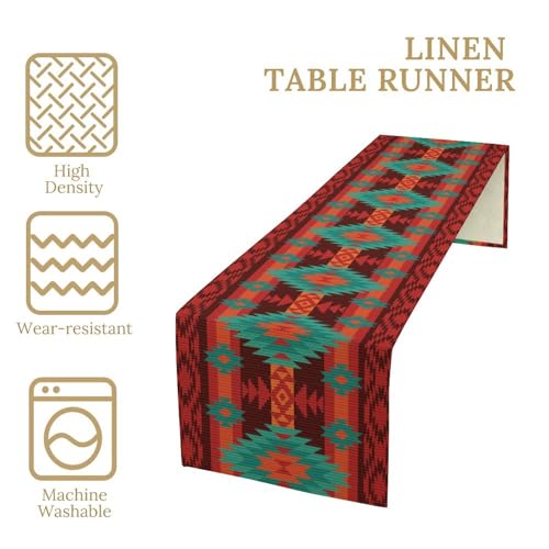 Image of Aztec Table Runner,Native American Ethnic South Western Navajo Mexican Decor Boho Geimetric Table Runner Tribal Table Setting Decor for Garden Farmhouse Wedding 13x120 Inch