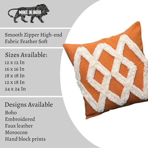 Image of Cotton Tufted Boho Cushion Cover | Embroidery Decorative Pillow for Home Decor | Hand Made Square Pillow Covers for Sofa, Chair and Bedroom (Set of 1, 18 * 18)