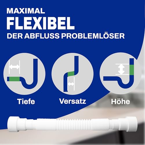Flexibler Rohranschluss - 40/50 mm Durchmesser auf beiden Seiten, universeller Abflussschlauch, Syphon, Siphon, Adapter Badezimmer