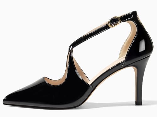 Image of Womens Pumps High Heels Pointed Toe Crossed Strap D'Orsay Zip up Stilettos Party Dress Shoes