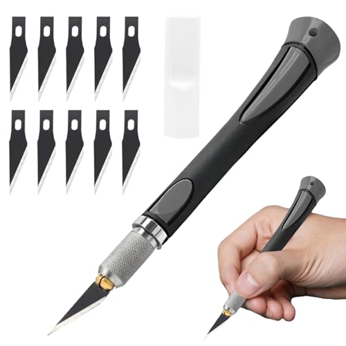 SHYSBV Skalpell Messer Set, Skalpel Schnitzmesser mit Softgriff Inklusive, Bastelmesser mit 10 Ersatzklingen, Cuttermesser Basteln, zum Schneiden von Leder und Papier