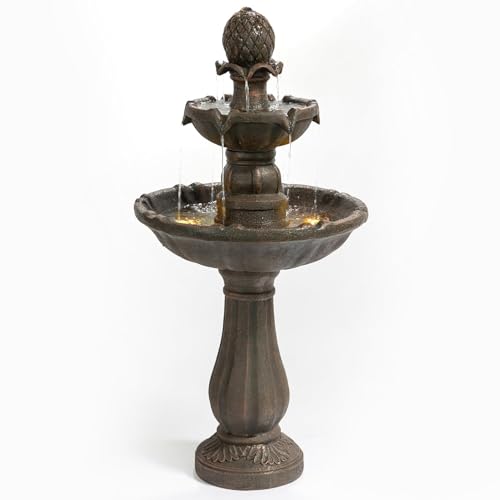 Warm Garden 3 Tiered Outdoor Water Fountains –42.2 in. Tall, Like Stone Bird Bath for Outside, Elegant Waterfall Feature for Garden, Yard, Patio, Home Decor (Bronze Color)
