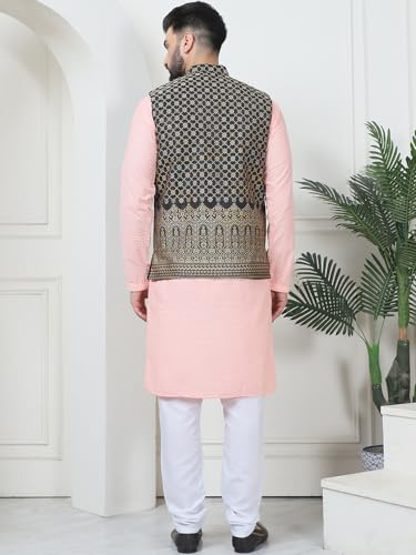Image of Sojanya (Since 1958 Men'S Silk Blend Kurta Pyjama & Nehru Jacket Combo