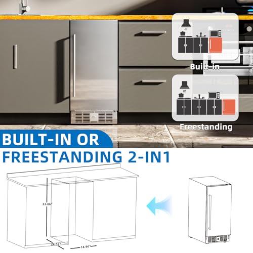 Image of Antarctic Star 15 Inch Outdoor Beverage Refrigerator, 135 Can Stainless Steel Mini Fridge, Undercounter Built-in or Freestanding, Fast Cooling Low Noise Wine Cooler for Home Patio, 32-50F