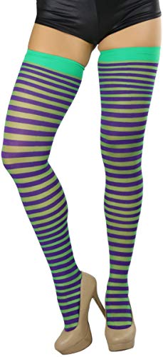 Image of ToBeInStyle Women's Opaque Hosiery Thin Striped Thigh High Long Stocking