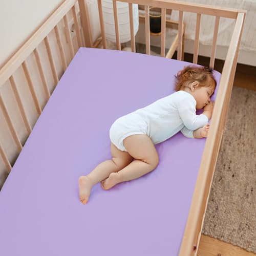 Image of JISEN 3 Piece Crib Bedding Set Soft Baby Crib Bedding Set Butterfly Crib Comforter Set - Comforter Sheet Pillowcase Nursery Bedding Sets for Baby Girls or Boys Purple