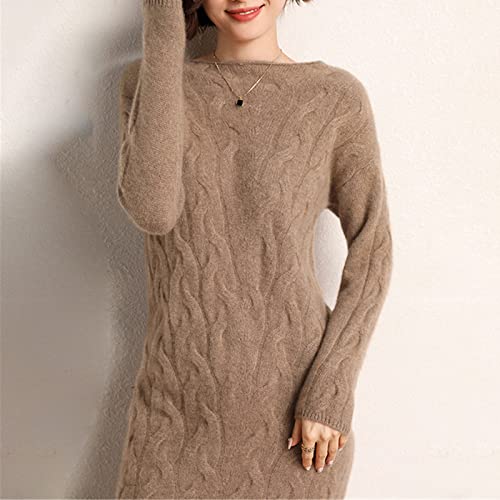 Robe pull longue 100% cachemire Camel de qualité supérieure Kelsiop