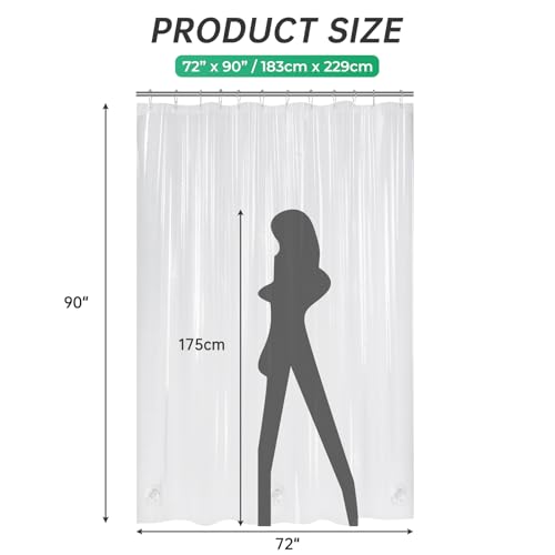 Image of AmazerBath Extra Long Shower Curtain 90 Inches Long, Clear Premium PEVA Plastic 72x90 Inches, Tall Bathroom Curtain Heavy Duty with 3 Weighted Stones and 12 Grommet Holes
