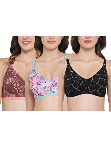 Image of Clovia Women's Pack of 3 Cotton Non-Padded Non-Wired Bra- (Colors and Prints May Vary)
