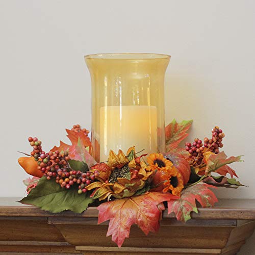 Northlight Autumn Harvest Sunflower and Pumpkin Thanksgiving Hurricane Candle Holder, 10
