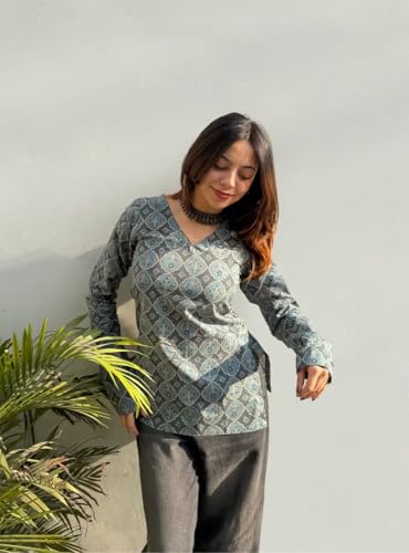 Image of ANNI Designer Cotton Short Kurti for Women | Stylish Kurti | Short Kurti Top | Casual Kurta for Women | Comfortable Cotton Kurtis for Womens