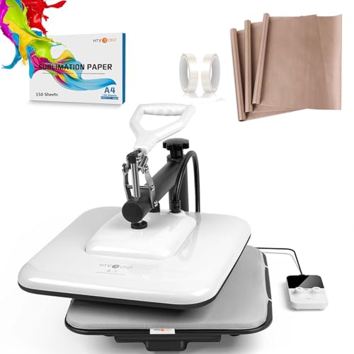 HTVRONT Heat Press Machine, 3pcs Teflon Sheets, 150pcs A4 Sublimation Paper, 2pcs 20mm Heat Resistant Tape