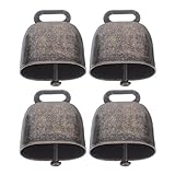 UPKOCH 4個属製小型カウベル 防犯用羊 牛用アイアンベル 携帯便利なブロンズ色飾り鈴 遠距離まで響く大音量で家畜の位置確認に