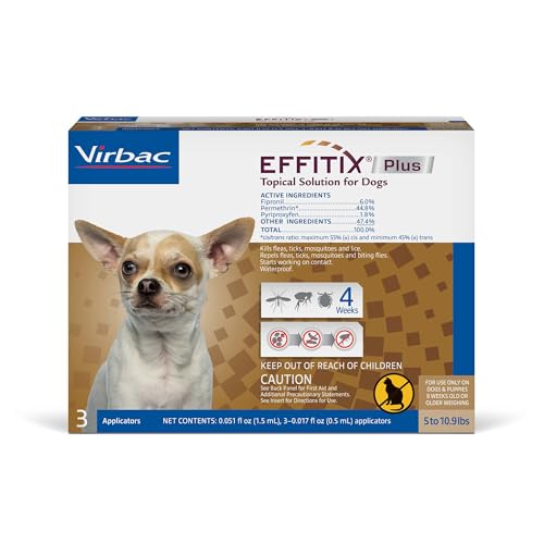 Effitix Plus Topical Solution for Dogs – for Dog Flea and Tick for Toy Dogs (5-10.9lbs), 3 Doses, Waterproof Topical Prevention (by Virbac) Effitix Plus Topical Solution for Dogs – for Dog Flea and Tick for Toy Dogs (5-10.9lbs), 3 Doses, Waterproof Topical Prevention (by Virbac)