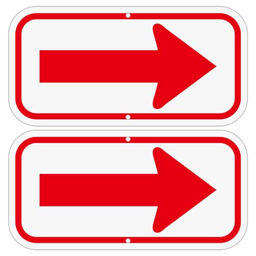 DIESOTT 2 Pack Red Arrow Signs, 12x6 Inches Aluminum Reflective Arrow Sign, UV Protected, Durable, Weatherproof, Easy to Install, Indoor/Outdoor Use