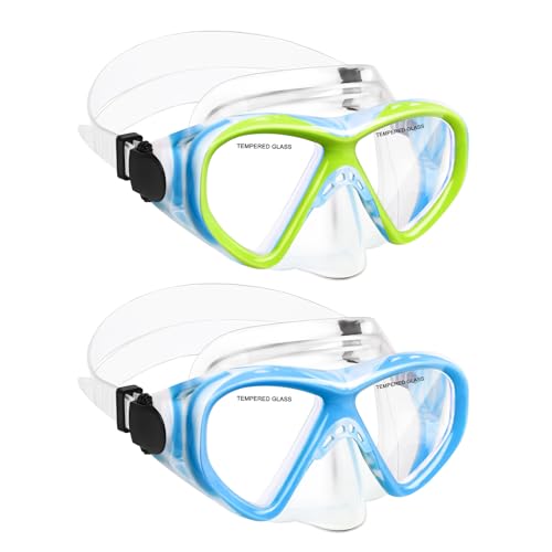 Image of ACQCES Kids Swim Goggles Snorkel Diving Mask for Boys Girls Ages 5-15, Two-Color Anti-Fog Swimming Goggles with Nose Cover (2PCS Blue Blue&Yellow Blue)