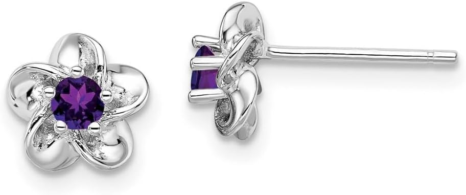 Diamond2Deal Sterling Silver Rhodium-plated Floral Gemstone Stud Earrings Fine Jewelry for Women