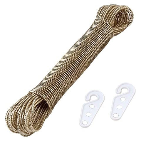 20M Washing Line with Thick Rope and Steel Core-Clothes Line Fitted For Washing Line Pole, Washing Line Rotary-PVC Covered Indoor Washing Line,Clothes Lines for Outside,Garden with 2 Tensioners Cover