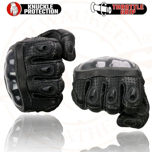 Image of Milwaukee Leather Men's Premium Leather Motorcycle Racing Gloves - Hand Protection, Gel Palm, Adjustable Fit - Small