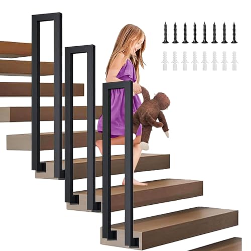 Barandilla Escalera, 35-110cm Pasamanos Escalera, Barandillas Escalera Forma de U, Barandilla Escalera Interior/Exterior para Villas, Balcones, Pasillos (Montaje lateral-Negro, 85cm)