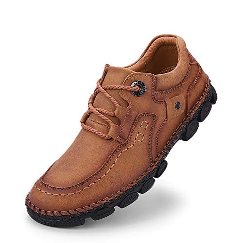 LLTMALL Men's Outdoor Leather Loafer Shoes Slip-on Sneakers Hiking Walking Mocs