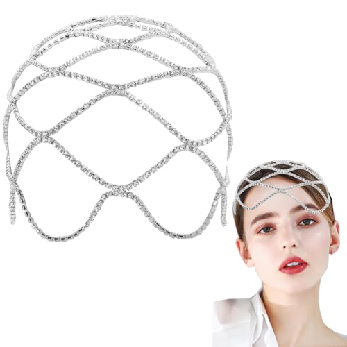 GORGECRAFT Strass Kappen Kopfbedeckungen Vintage Kristall Kopfkette Hochzeit Braut Flapper Stirnband 20s Lagen Haarschmuck Silber Boho Haarschmuck Für Frauen Party Nachtclub Abschlussball Kostüm