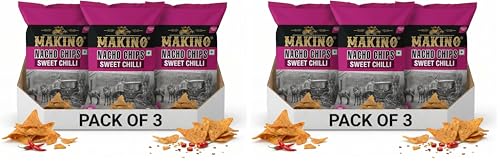 Image of Makino Corn Chips Nachos Sweet Chilly Flavor (Pack of 6 x 150g) | Healthy Snacks with 40% Less Fat | Crunchy & Fresh Corn Nachos | Gluten-Free, No MSG, Zero Trans Fat