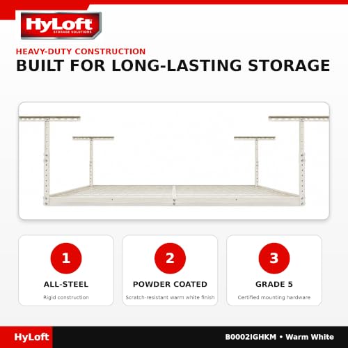 Image of HyLoft Overhead adjustable Garage Storage Rack,Heavy Duty Steel Garage Storage System, 45-Inch x 45-Inch, White