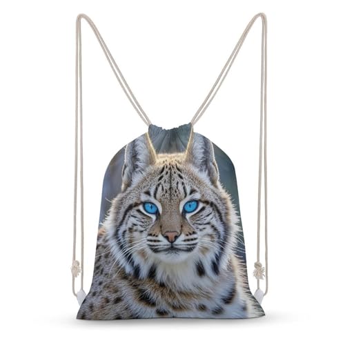Drawstring Backpack Foldable Draw String Bags Blue Eyed Bobcat Sackpack Sports Gym Bag for Shopping Yoga