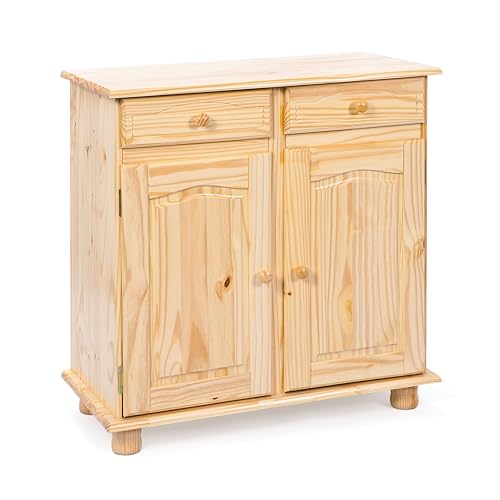 Inter Link - Commode style campagne - Buffet - Buffet style campagne - Meuble d'appoint - Pin massif - 2 portes - 2 tiroirs - Naturel laqué - Pamina