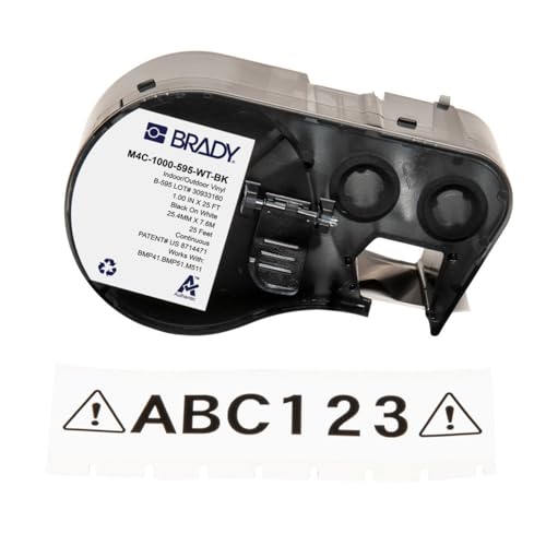 Brady Ruban d'étiquettes en vinyle étiqueteuses BMP41/BMP51/BMP53/M511 - Étiquettes imprimables adhésives - Noir sur blanc (25,40 mm (l) x 7,62 m (L)) - M4C-1000-595-WT-BK