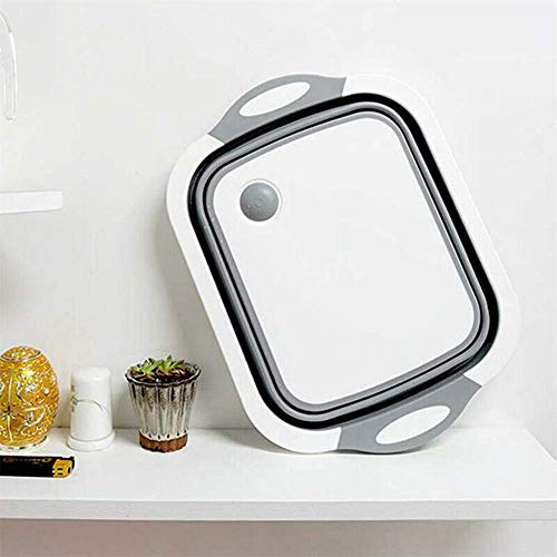 SKWORLD Multi-Function Dish Tub Sink 3 in 1 Portable Folding Cutting Board Drain Basket Kitchen Cutting Board Tool for Cutting Vegetables and Fruits Outdoor Travel Camping (Gray)