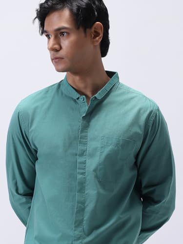 Image of Urbano Fashion Men's Cotton Full Sleeve Regular Fit Casual Solid Shirt with Band Collar
