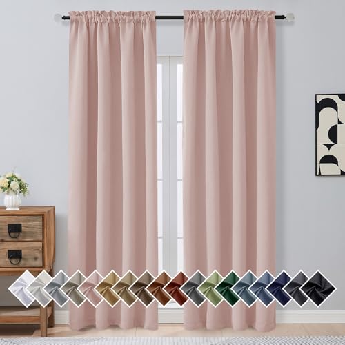 Image of Blush Pink Blackout Curtains for Bedroom 90 Inches Long 2 Panels, Thermal Insulated Soft Fabric Privacy Curtains for Bedroom Living Room, Rod Pocket Modern Window Treatments, 2x40Wx90L Inches