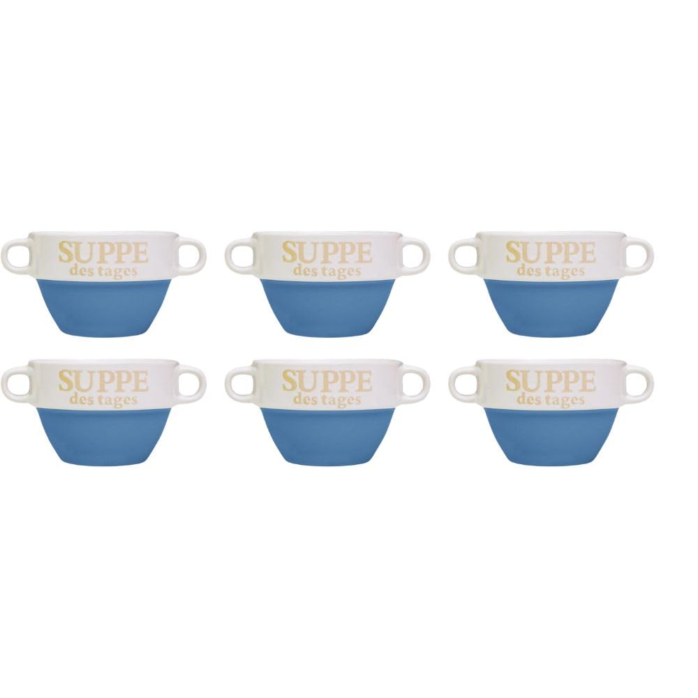 Riya 6er Set Suppentasse Blau aus Keramik Ø 13 cm mit Henkel – Hochwertige Suppenschale, Hitzebeständig und Leicht – Perfekt für Suppe, Eintöpfe & heiße Getränke – Stapelbar und Spülmaschinenfest