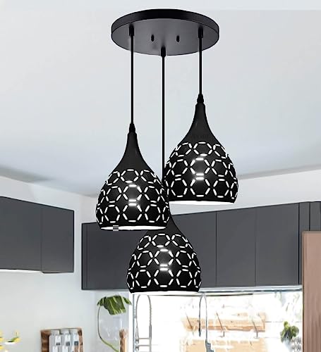 Image of Avior Black Finish Round Cluster Aluminum Dome Hanging Light Pendant Lamp (Model 5)(AC /DC)