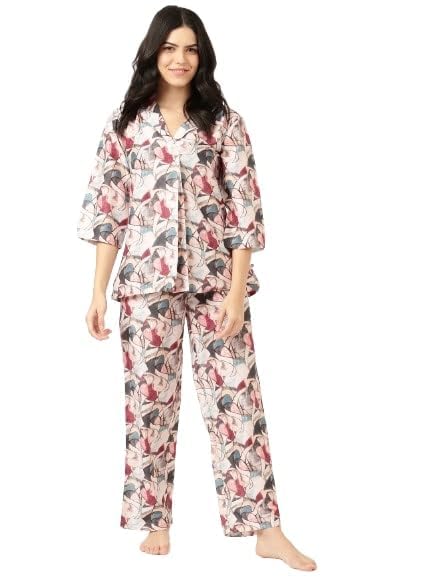 Image of STORIES OF BANNO'S SWAGGER Premium Poly Muslin Floral Co-Ord Set for Women | Soft Pajama Set | Elegant Printed Nightwear Lounge Outfit | Trendy Casual Wear Co-Ord Set