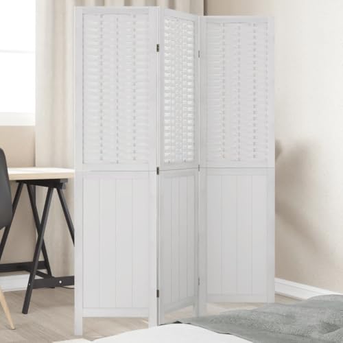 Divisor de habitaciones blanco de madera maciza de paulownia con bambú, 160 x 110 cm, plegable, versátil para salón, oficina, apartamento, divisor de pared móvil para separación flexible de