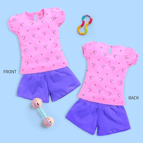 Image of LuvLap Baby Girls Regular Fit 100% Cotton Half Sleeves Girls Top CoSets Pack of 3