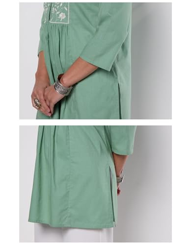 Image of Amazon Brand - Myx Women Pure Cotton Embroidered Short Kurti | Tunic | Short Kurta (Available in Plus Sizes)