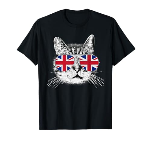 UK Union Jack British Flag England Cat Sunglasses Gift T-Shirt Small