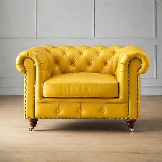 Image of A to Z Furniture Classic Sofa Set Luxury Chesterfield Leatherette Sofa in for Home Living Room & Office (3+2+1=6 Seater Sofa Yellow)