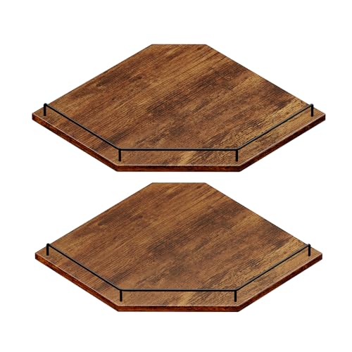 JJL Étagère d'angle Murale 30 cm, étagère Flottante hexagonale 2 Niveaux en Bois Rustique Marron, décoration Murale avec clôture, Organiseur de Rangement...