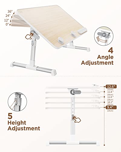 Image of SAIJI [Large Size] Laptop Bed Tray Table, Adjustable Laptop Stand, Portable Lap Desks with Foldable Legs, Notebook Standing Breakfast Reading Desk for Sofa Couch Floor (Teak) | for Sofa Couch Floor Working Studying Reading Writing Eating,Fit Up to 17 inch Laptop(Large,Teak)