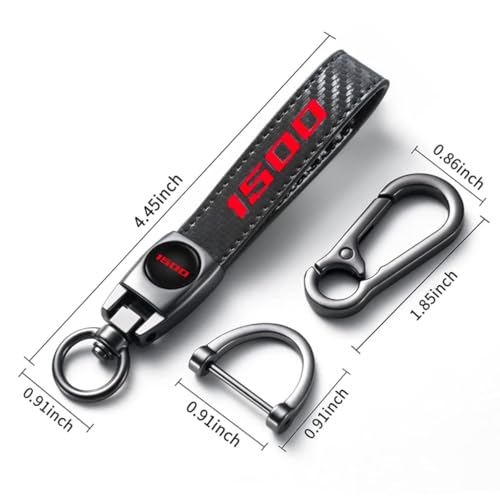 Image of Carbon Fiber Style Car Keychain 1500 Emblem Microfiber Leather Key Chain Compatible with Dodge RAM 1500 Accessories (1500)
