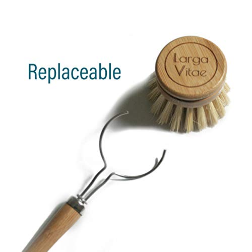 Image of Bamboo Thin Dish Brush Handle 3-Pack | Fits Tampico, Palm, Sisal & Natural Fiber Heads | Plastic-Free, Biodegradable | Zero Waste Kitchen Scrubber Replacement Handle