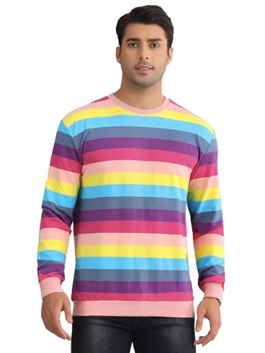 Lars Amadeus Rainbow Stripes Sweatshirt for Men's Crew Neck Multicolor Striped Pullover Sweatshirt