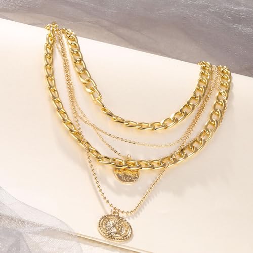 fdsmall Punk Chunky Chain Halskette Münze Vintage Gold Kubanische Kette Choker Anhänger Charm Schmuck