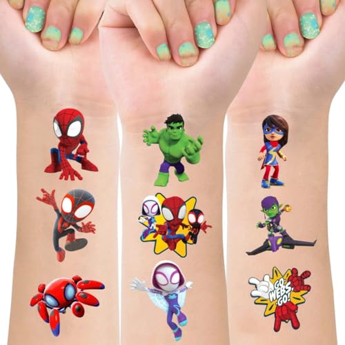 8 Sheets Spider and Friends Temporary Tattoos for Kids, Spider and Friends Birthday Party Supplies...