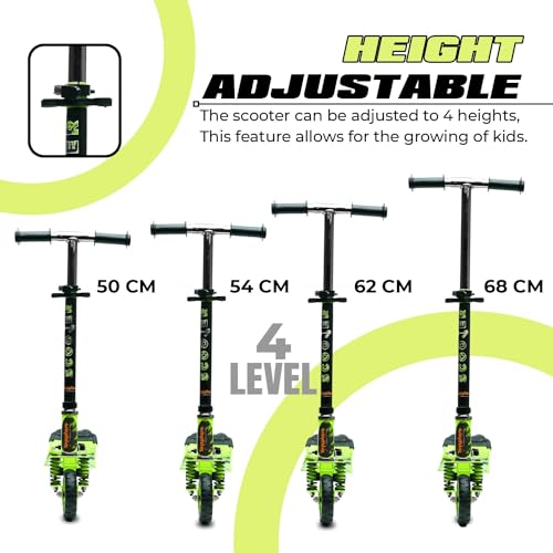 Image of Kick Steel Scooter for Kids, 3 Adjustable Height Scooter, Foldable & Attractive PVC Wheels with Rare Brakes for Kids Age Upto 3+ Years Strong Steel Base Heavy Dute Upto 70kg (with Shocker) (Green)